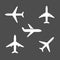 Five different airplane silhouette icons