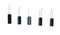 Five electrolytic capacitors on a white background