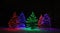 Five Evergreen Trees Covered with Lights