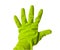 Five fingers in green vinyl glove