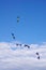 Five flying kites in the cloudy sky