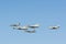 Five generations of SAAB military aircrafts flying in formation