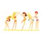 Five Girls In Bikini Having Fun, Part Of Friends In Summer On The Beach Series Of Vector Illustrations