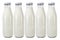 Five glass bottles with milk