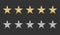 Five gold and silver shape stars quality icon on a dark background. 5 gradient rating stars. EPS 10 vector rank illustration