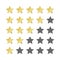 Five gold stars rating. 5 star realistic leadership symbol. Glossy yellow winner champion rating. Vector illustration