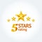Five Golden stars with text `Five stars rating` logo template.
