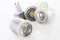 Five GU10 LED lamps with different designs of the cooling