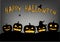 Five halloween pumpkins silhouettes on the grey background