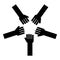 Five hands Group arms Many hands connecting Open palms People putting their hands together Stack hands concept unity icon black