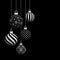 Five Hanging Christmas Baubles With Pattern Black And Silver