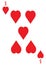 The five of hearts card in a regular 52 card poker playing deck