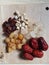 Five ingredients  make sweet soup : dried lotus seeds, snow birth nest, dried chinese apple, dried longan fruit full fruit and sl