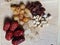 Five ingredients  make sweet soup : dried lotus seeds, snow birth nest, dried chinese apple, dried longan fruit full fruit and sl