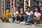 Five international students laughing at university library