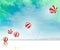 Five jumping white red striped inflatable balls