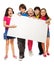 Five kids showing blank board