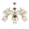 Five-lamp white chandelier with bronze patting with transparent-matte glass shades