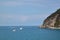 Five Lands, Italy - Pleasure tourist boats stop off the coast of Moneglia