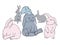 Five little sleeping bunnies in pastel colors