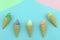 Five mini model ice cream on colorful background.selective focus.