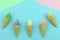 five mini model ice cream on colorful background.selective focus.