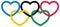 Five multicolored heart shape symbol olympiad