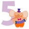 Five number with funny elephant. Child birthday decoration