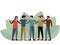 Five people, a group of friends posing for a photo. In minimalist style Cartoon flat Vector