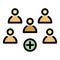 Five persons and a plus sign icon color outline vector