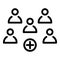 Five persons and a plus sign icon, outline style