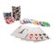 Five poker cards and chips