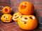 Five Pumpkins carved for Halloween