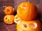 Five Pumpkins carved for Halloween