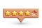 Five rating stars. Golden reviews stars on tooltip UI element. Customer feedback or customer review concepts