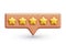 Five rating stars. Golden reviews stars on tooltip UI element. Customer feedback or customer review concepts