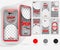 Five red mockup smartphones for online promotion and internet marketing, with 6 template social media templates, can use for, land