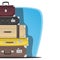 Five retro suitcases standing on top of each other. Place for te