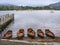 Five rowing boats at Windermere lake Cumbria