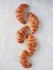 five rustic artisan french croissants horn shape