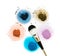 Five samples of bright dry pigment in the form of a flower with a brush.