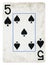 Five of Spades Vintage playing card - isolated on white