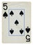 Five of Spades Vintage playing card - isolated on white