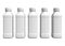 Five square bottles on a white background