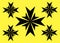 Five star burst shapes of a series of bold black chipped base triangles bright yellow backdrop