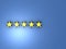 Five star icon. Five golden stars on the blue wall. High score and high rating symbol.