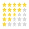 Five-star rating. Gold and gray stars painted with a rough brush.