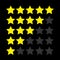 Five star rating icon set. Yellow color. Customer reviews. Feedback concept. Review survey. Flat design. Isolated. Black