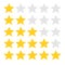 Five star rating set. Review rating, feedback and opinioin rank. 5 in a row. Vector image