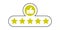 Five Star Rating with thumbs up icon. Rating stars badges customer positive feedback for quality service. Rate us speech bubble